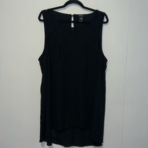 Torrid Sleeveless Sheer Black Womens Blouse With Embroidered Front Droptail RR7
